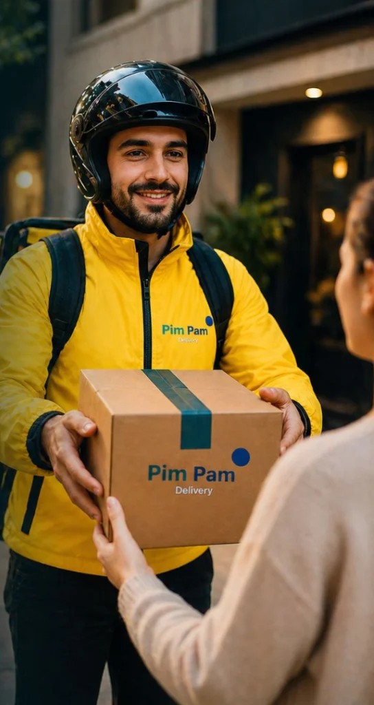 Repartidor de Rapidin entregando un pedido en la puerta de un cliente